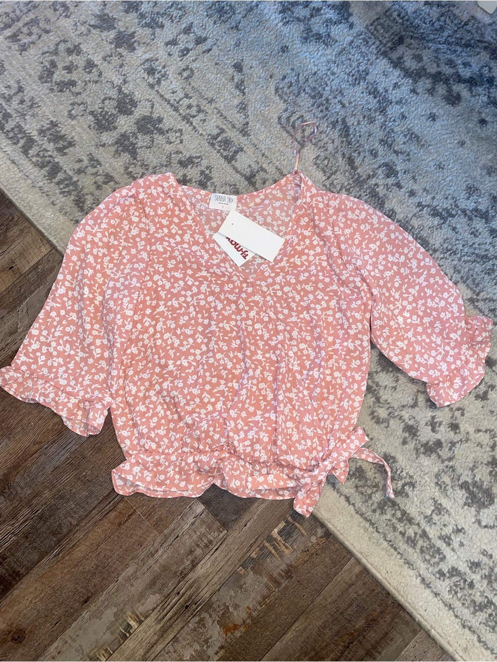 a new day Coral Pink Floral Tie-Waist Blouse